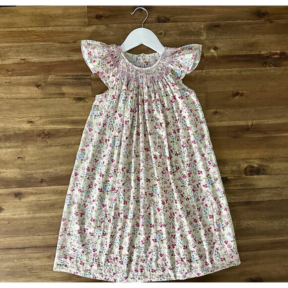 Sweet Dream Cream Pink Smocked Floral Dress 6 - Picture 2 of 8